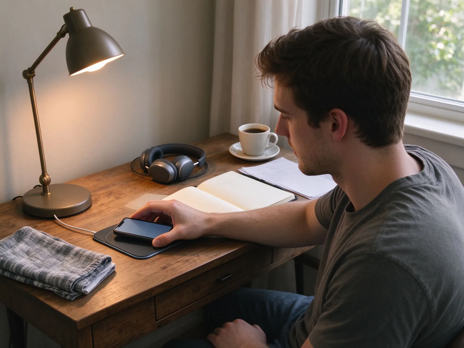 Placing a phone on the desk before the cloud cleans up audio online